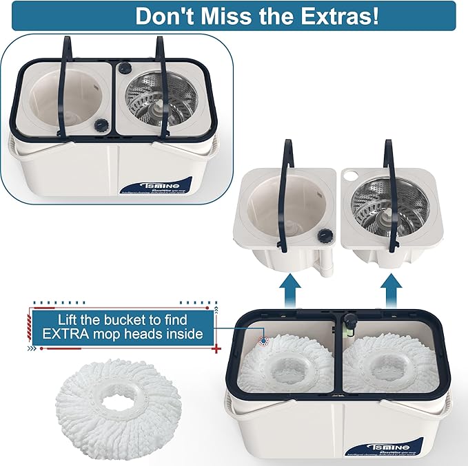 Mop and Bucket with Wringer Set for Home,4-Chamber Spin Mop and Bucket Separate Clean and Dirty Water,Hardwood Floor Mop Household Cleaning Tools with 10 Microfiber Replacement Head Refill