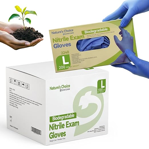 Jointown Biodegradable Nitrile Exam Gloves, Disposable Medical Surgical Gloves, Violet Blue Nitrile Glove, Latex Free, Food Safe, 2000 Count, Large