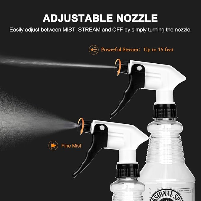 Plastic Spray Bottle (24oz 3 Pack) for Cleaning Solutions, Car Detailing Care, Planting, Pet, Clear Finish, Heavy Duty Empty Spraying Bottles Mist Water Sprayer with Measurements & Adjustable Nozzle