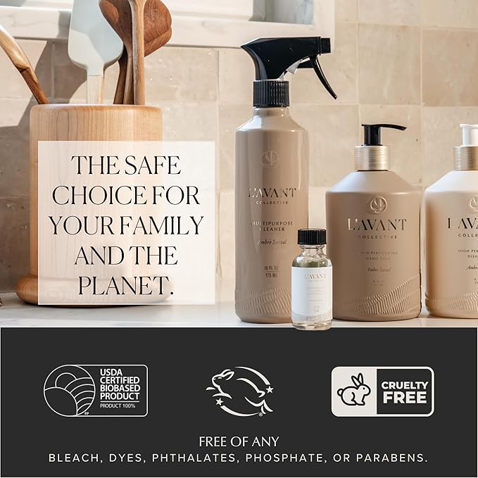 L’AVANT Collective | Plant-Based Multipurpose Cleaner Refill – All-Natural Cleaning Supplies for Safe Home Cleaning – Concentrated, Food-Safe Surface Cleaner with Ambre Santal Scent, 1 oz Bottle