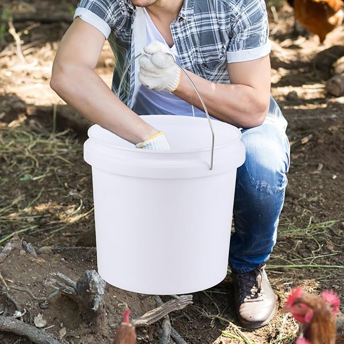 Teyyvn 4 Gallon White Bucket Pail Container with Lid for Food, 4 Pack Plastic Bucket All Purpose Pail with Lid and Handle