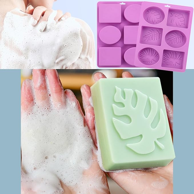 2-Pack Silicone Soap Molds, Tropical Leaf & Hawaii Style Designs for Handmade Soap Making, Reusable Rectangle & Ellipse Shapes Silicone Molds (Epoxy Resin Compatible)