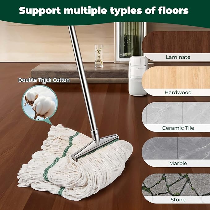 20oz mop Head Replacement, 3 Pack Heavy Duty Industrial Cotton Looped End String Cleaning Mop Head Refills,Used for Home,Garage,Office and Kitchen,White Replacement