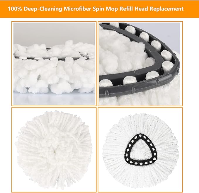 10Pack Spin Mop Replacement Heads for O Cedar, 100% Microfiber Mop Head Replacement Fits Triangle Mop Replace, Easywring 1-Tank System, 360 Degree Spin Refill for Easy House Cleaning Floor Mopping