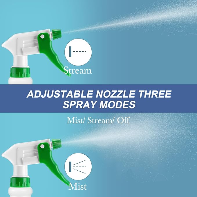 Eccliy 20 Pack 16oz Empty Spray Bottles, Leakproof Cleaning Bottles with Measurement and Adjustable Nozzle for Housekeeping, Commercial Use(Cylinder,Green White New Spray Head)