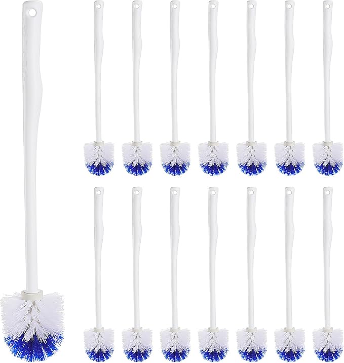 15 Pcs 18.5 Inch Toilet Bowl Cleaner Brush Bathroom Long Plastic Handled Cleaning Scrubber with Hook Hole Without Holder for Household Cleaning(Blue, White)