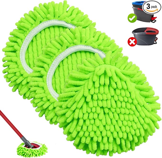 Mop Heads Replacements, 3 Pack Spin Mop Refill Replace Head for O Cedar RinseClean 2 Tank System, Microfiber & Chenille, Machine Washable and Safe for Cleaning All Hard-surfaced Floors