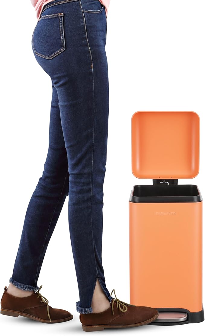 happimess HPM1012K Betty Retro Mini 3.2-Gallon Step-Open Trash Can, Carrot Cake,with Soft-Close Lid, Fingerprint Resistant, Modern, Minimalistic for Home, Kitchen, Office, Bedroom, Bathroom