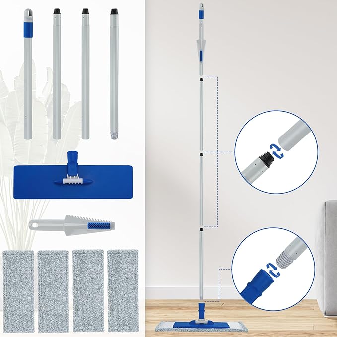 Mops for Floor Cleaning Microfiber Flat Mop with 4 Washable Mop Pads 57" Long Handle Wet Dry Mops for Hardwood Laminate Wall Vinyl Tile Floor Cleaning