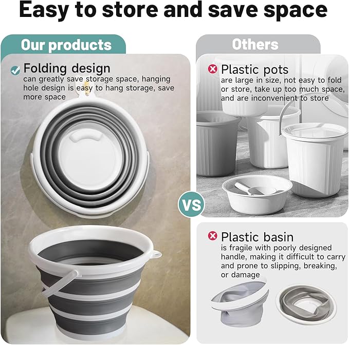Collapsible Water Bucket (10L / 2.6 Gal) – Portable, Easy to Carry & Store, Ideal for Car Wash, Cleaning, Camping, Fishing and Outdoor Activities with Collapsible Handle Design