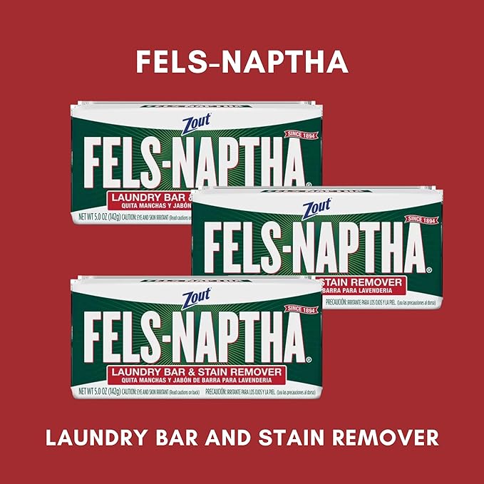 Fels-Naptha Laundry Detergent Bar Soap and Stain Remover Bundle - Includes 3 (5-ounce) Fels Naptha Laundry Bar, 8 Shout Wipes, Eco Bamboo Scrub Brush, DIY Detergent Recipe by Foxtail Collective