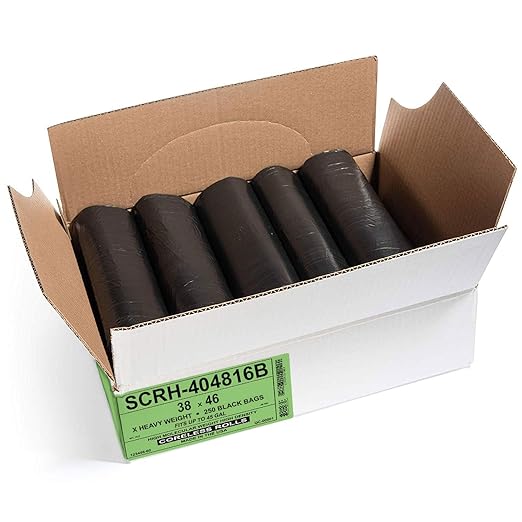 Aluf Plastics 40-45 Gallon Trash Bags Source Reduction Series Value High Density 16 Micron (equiv) 40" x 48" - Intended for Home, Office, Bathroom, Paper, Styrofoam (Pack of 250)