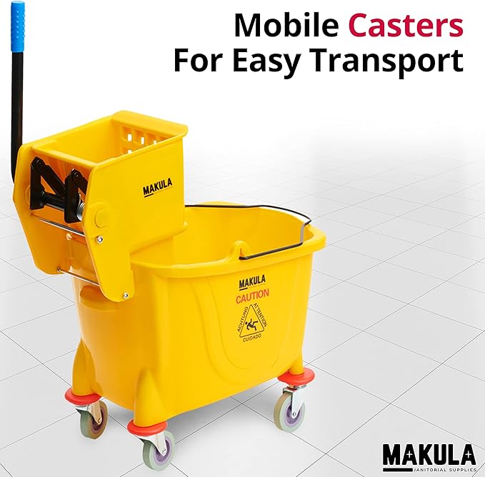 Makula 36 Qt. Yellow Plastic Mop Bucket & Side Press Wringer Combo