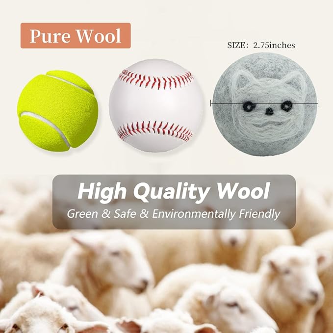 Dryer Balls Laundry Reusable, XL Wool Dryer Balls Cute, Fabric Softener Ball, Extra Large Dryer Balls with Animal Pattern, Shorten Drying Time, Organic Wool - Dry 1000+ Loads (Gray 6 Pack Dog Shapes)