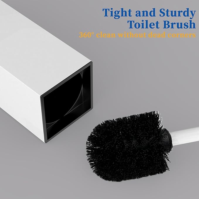 RUACQ Toilet Brush and Holder Set 2pcs,Square Toilet Bowl Brush for Bathroom with 304 Stainless Steel Handle Toilet Cleaner Brush with Durable Scrubbing Bristles,Splash-Proof (White)