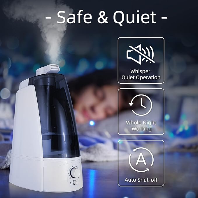 Cool Mist Humidifier for Office & Bedroom, 5L Top Fill Personal Humidifier with Adjustable Mist Mode, 2 Settings, Anion Technology, Ultra Quiet, Auto Shut-Off, Lasts Up to 15 Hours – Black