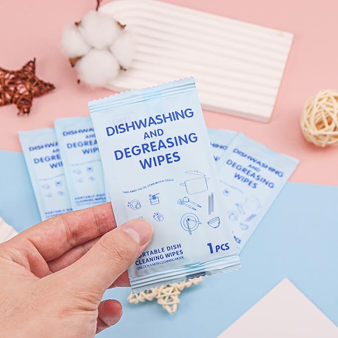 Portable Cleaning Wipes, 200 Count Dish Soap Disposable Wipes, Individually Wrapped Dish Wipe for Travel and Camping Quick Cleaningups