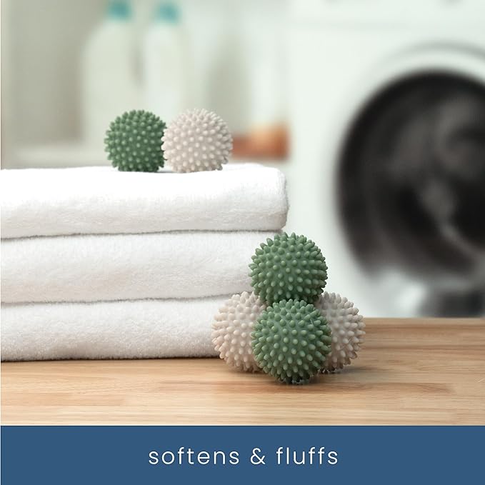 S&T INC. Reusable Plastic Dryer Balls, Fabric Softener for Laundry, Sage and Grey, 2.5 in, 6 Pack