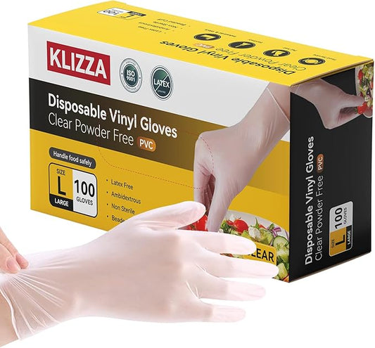 Disposable Vinyl Gloves, Latex-Free, Powder Free, Clear Plastic Gloves, for Cleaning, Cooking, Food Prep