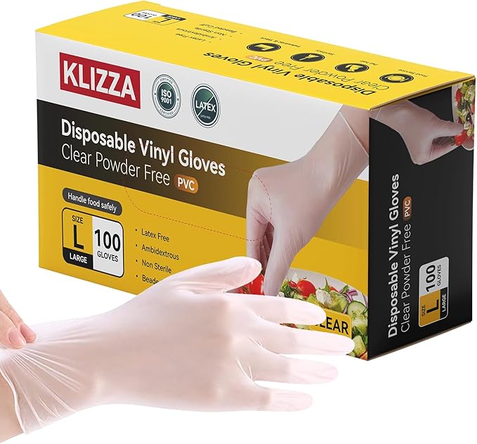 Disposable Vinyl Gloves, Latex-Free, Powder Free, Clear Plastic Gloves, for Cleaning, Cooking, Food Prep