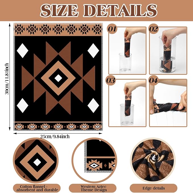 36 Pack Reusable Cleaning Cloths Washable Cotton Kitchen Towels for Home(Western Aztec,Brown)