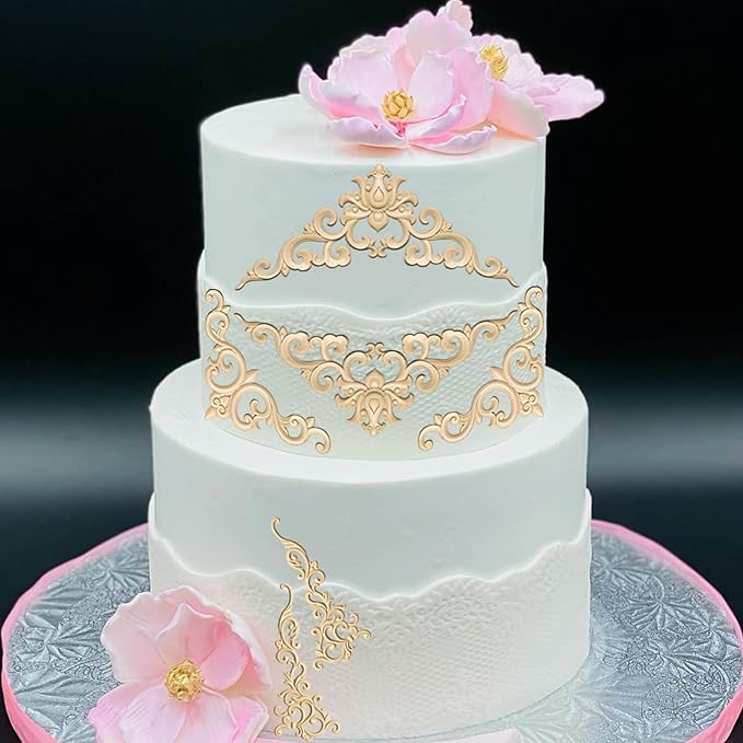 Baroque Corner Silicone Molds, Curlicues Relief Scroll Chocolate Cake Border Molds, Filigree Flower Lace Fondant Baking Molds for Cake Decoration Cupcake Topper Candy Gum Paste Clay Resin