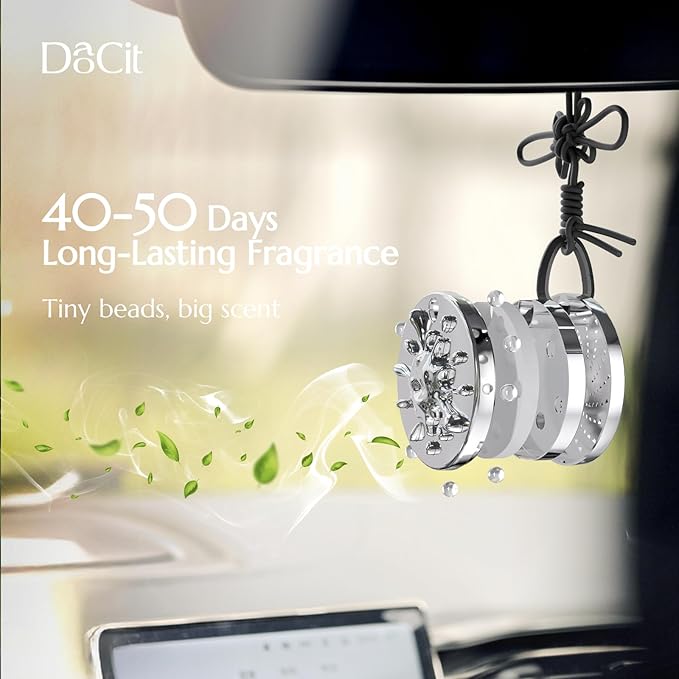 Car Air Freshener Hanging Essential Oil Diffuser with Bead Release Design, 40+ Days Long Lasting Scent for Men & Women, 7 Original + 14 Refills for Car/Home/Office, White Tea Fragrance