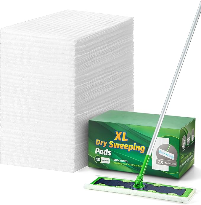 XL Dust Sweeping Cloths Dry Mop Pads for XL Sweeper Disposable X Large Floor Cleaning Mop Refills, 9.84x17.71 Inch, 80 Count