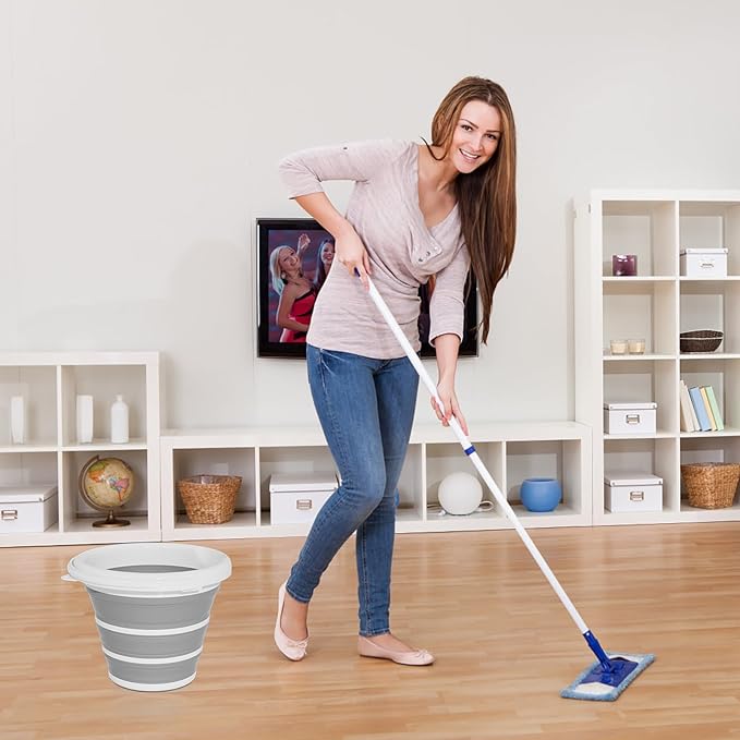 GOLDFOX Collapsible Bucket with Handle - 10L (2.6 Gallon) Portable Water Bucket for Car Wash Household Cleaning, Multiuse Folding Bucket for Outdoor Garden Camping Fishing Car Wash Space Saving- Grey