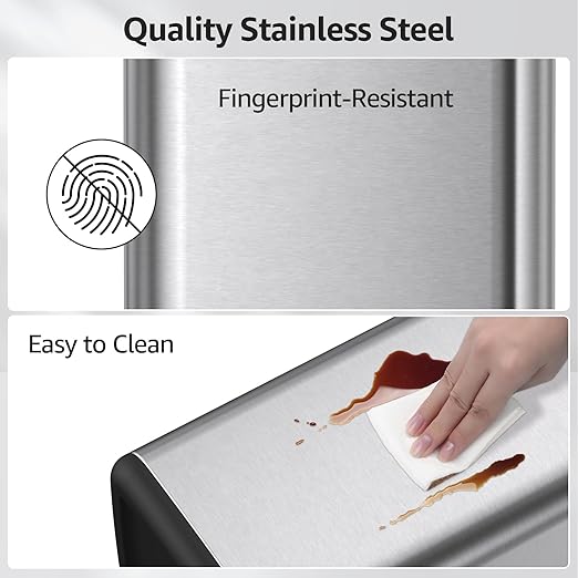 Mbillion 2.4 Gal (9L) Stainless Steel Open - Top Trash Can with Removable Inner Bucket - Sleek Metal Small Waste Basket for Bathroom Office, Brushed Steel