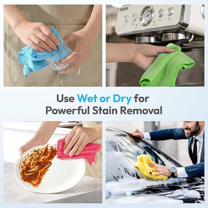 Microfiber Cleaning Cloths 12”x12” 12Pack Lint Free Kitchen Cloths - Extra Thick, Streak-Free, Lint-Free, Fast Absorbent - Reusable Multi-Purpose Housekeeping Rags for Cars, Dishes, Floors, Tiles
