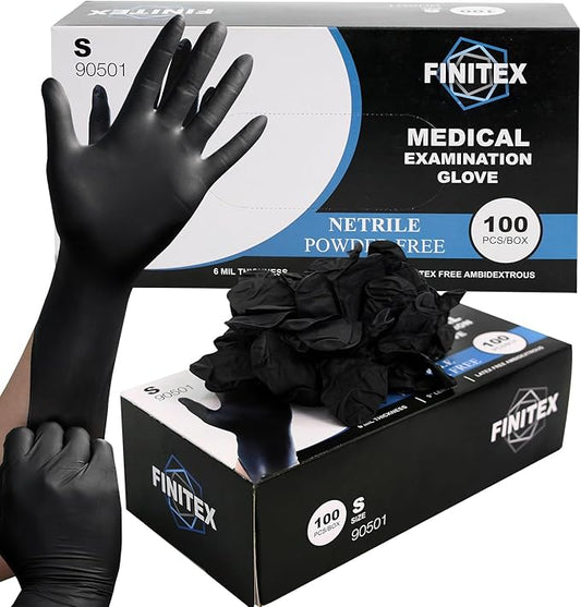 FINITEX Black Nitrile Disposable Medical Exam Gloves - 100/1000 PCS 6.3mil Gloves Powder-Free Latex-Free Food Gloves