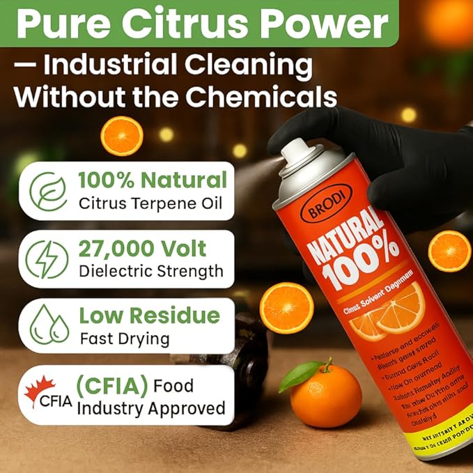 Natural-100% Orange Degreaser Cleaner, Industrial-Strength, Instantly Removes Grease, Oil & Adhesive, 27Kv Electrical-safe, Trusted on Metal, Engines, Motors, Tools, Concrete & More