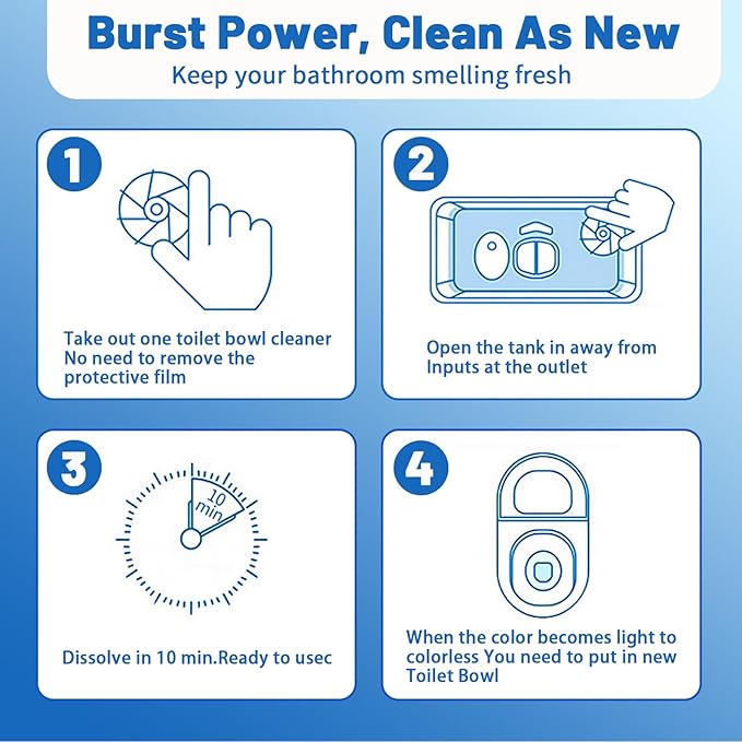 Bathroom Toilet Tank Cleaner, Toilet Cleaning Tablets Fast-Dissolving, Automatic Toilet Bowl Cleaner Tablets, Blue, 20 Count, Toilet Bowl Cleaner Tablet