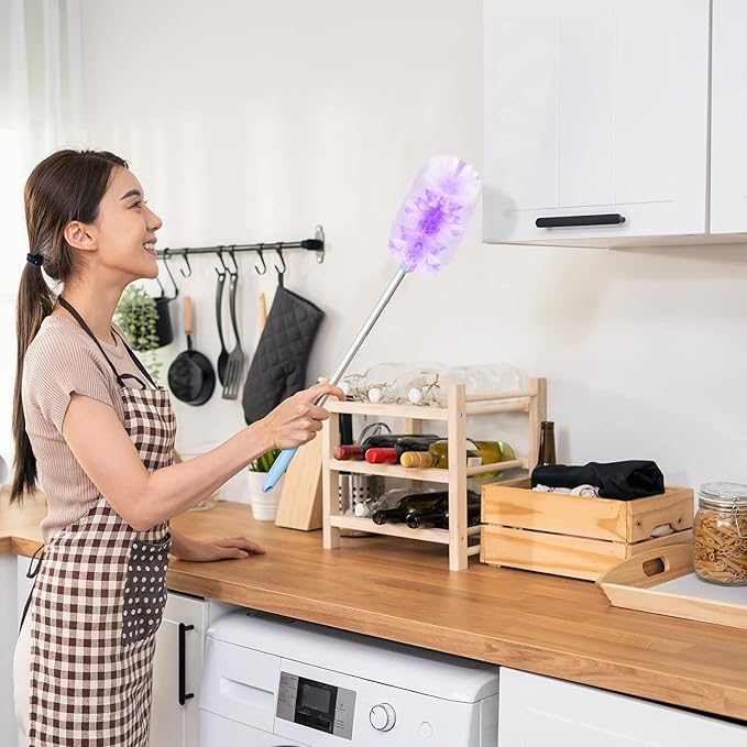 Vesici 150 Pcs Duster Refills Compatible with Swiffer Dusters Bulk Disposable Replacement Thickened with 1 Handle Heavy Duty for Cleaning, Office (Yellow,Blue,Orange,Purple)