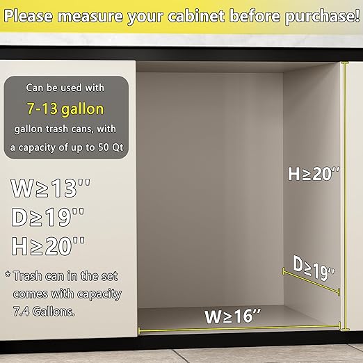 Under Sink Trash Can 7.4Gal 30Qt Pull Out Trash Can Under Cabinet ≥13" Wx17 Hx19 D, Cabinet Trash Can Pull Out Kit Sliding Garbage Bin Under Counter, with A Metal Basket (Black + Metal Basket)