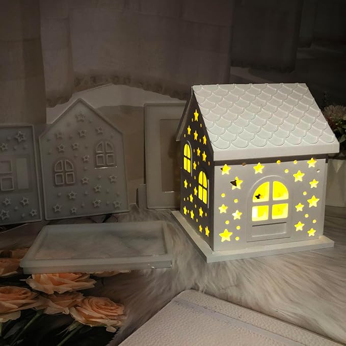 Decorative House Silicone Resin Mold Set, Christmas Night Light Casting Molds with Star Pattern, DIY Epoxy Craft