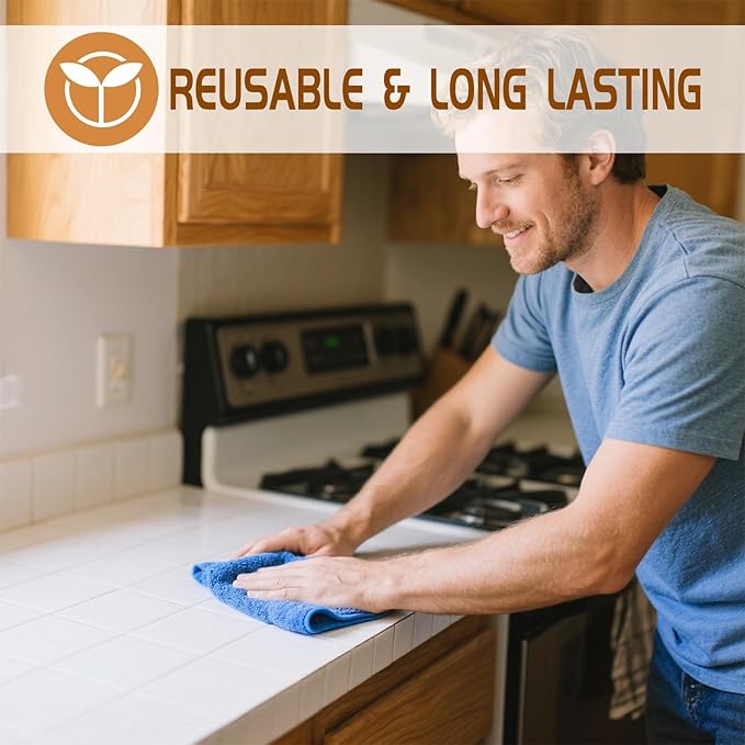 8 Pcs Large Microfiber Cleaning Cloth, 15.75"x15.75" Washable Reusable Microfiber Towel for House Floor Kitchen Car Window Highly Absorbent, Lint and Streak Free