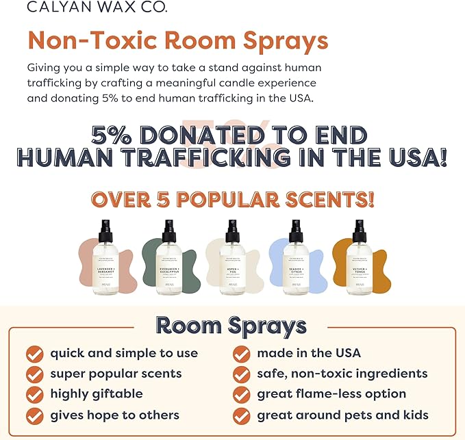 Calyan Wax Co. Non Toxic Room Spray, Evergreen + Eucalyptus Air Freshener, Non Aerosol Natural Room Mist, Aromatherapy Spray with Essential Oils, 4fl oz