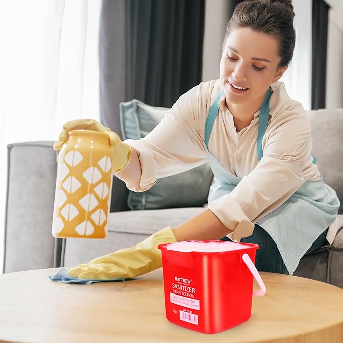 Matthew Detergent&Sanitizing Cleaning Bucket 3 Quart Plastic Pail,Set of 12 Square Containers,Built-in Spout w/Handle,Wash Rinse Sanitize Handwash Bucket for Home Office Commercial Restaurant (Red)