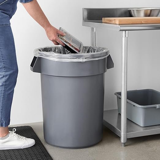 Amazon Basics Heavy Duty Durable Round Trash Can, Grey, 32 gallon (Pack of 2)