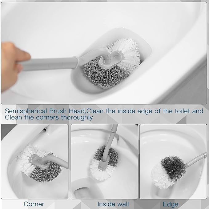 2Pcs Curved Toilet Bowl Brush Without Holder for Bathroom Deep Cleaning, Toilet Brush Durable Under The Rim Household Cleaning Brushes