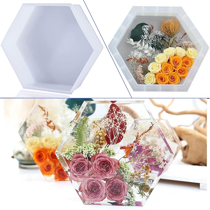 Large Silicone Molds for Resin, Actvty Large Resin Molds, 9 Inch Upgraded Hexagon Silicone Molds for Flowers Preservation, DIY Wedding, Valentine, Anniversary and Home Decors