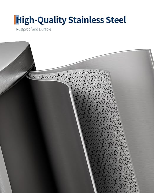 Garvee 13 Gal (50 L) and 2.6 Gal (10 L) Stainless Steel Trash Can Combo Set, Rustproof Garbage Can with Lid for Kitchen and Bathroom, Step-on Trash Bin with Inner Bucket, Rear Handle, Silver