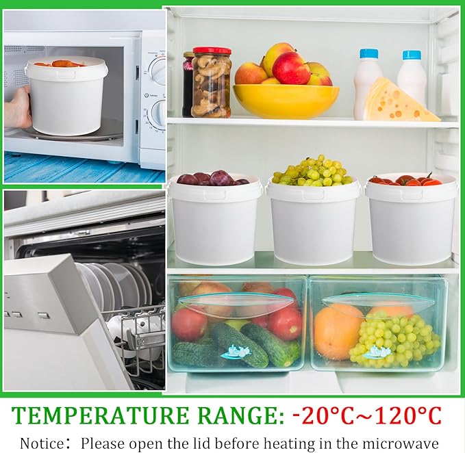 24 Pcs 101 Oz/ 3L Plastic Food Buckets with Lids and Handle 0.8 Gallon Ice Cream Buckets Round Deli Pail Container Safe Ice Cream Tubs Pack Reusable Freezer and Microwave for Juice Drinks Soup Storage