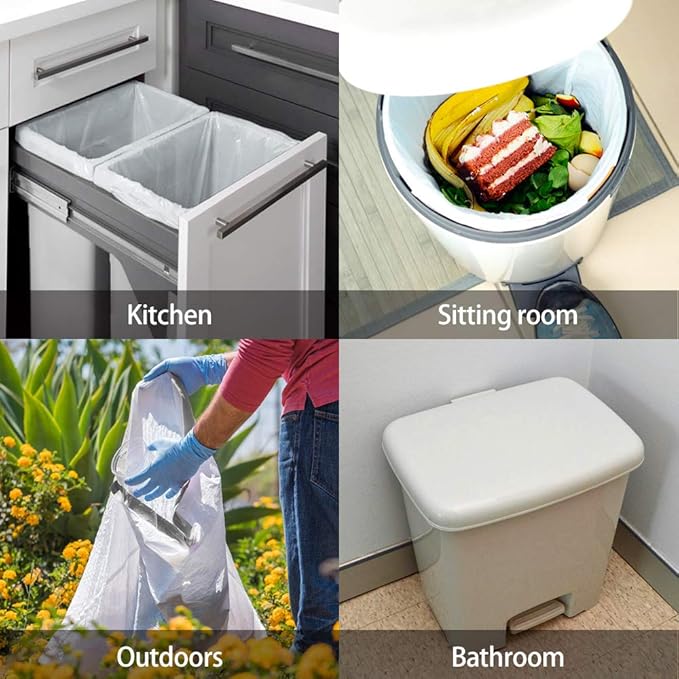 6 Gallon 120pcs Strong Drawstring Trash Bags Garbage Bags by Teivio, Bathroom Trash Can Bin Liners, Plastic Bags for home office kitchen, White