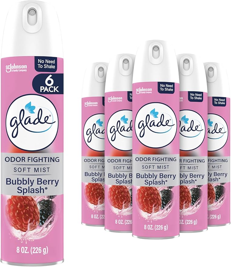 Glade Air Freshener Room Spray, Bubbly Berry Splash Scent, Odor Fighting to Deliver Long Lasting Freshness, 8 Oz, 6 Count