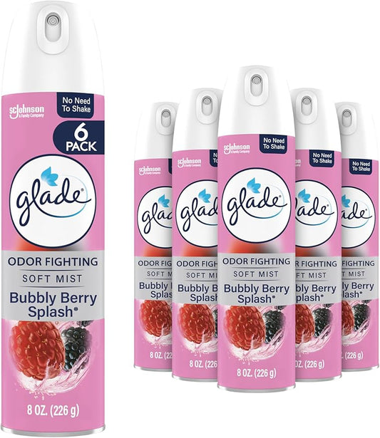 Glade Air Freshener Room Spray, Bubbly Berry Splash Scent, Odor Fighting to Deliver Long Lasting Freshness, 8 Oz, 6 Count