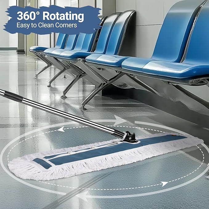 MASTERTOP Industrial Mop, Extra Large Floor Mop with Microfiber & Cotton Pad, Heavy Duty Flat Mops Commercial Dust Mop for Cleaning Office Garage Mall Hotel Home Floors