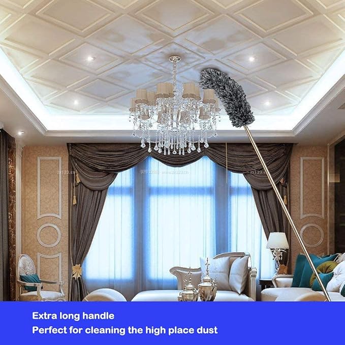 Lomida Microfiber Duster with Extension Pole(Stainless Steel), Extra Long 100 inches, with Bendable Head, Extendable Duster for Cleaning High Ceiling Fan, Interior Roof, Cobweb, Gap Dust Wet or Dry
